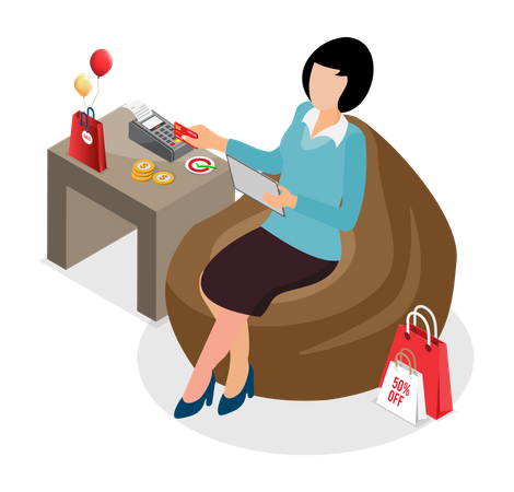 Woman payment by credit card Illustration