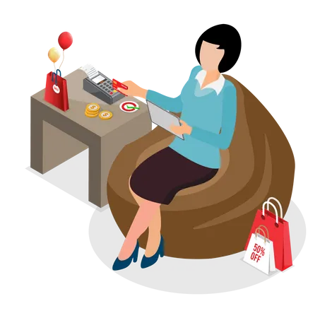 Customers Swipe Their Credit Card To Pay For Products In Department Stores Person Shopping In Supermarket And Payment By Credit Card Illustration