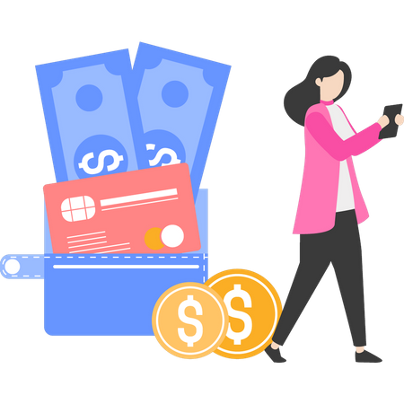 Woman payment online on phone  Illustration