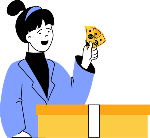 Woman pays cash for delivery  Illustration