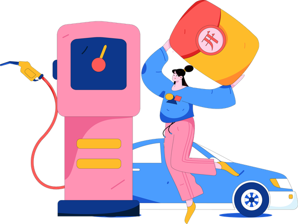 Woman pays for car fuel  Illustration