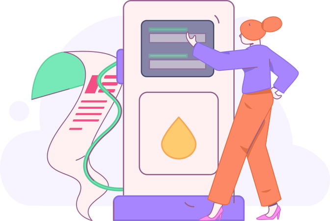 Woman pays fuel invoice  Illustration