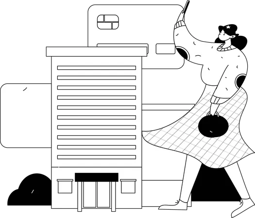 Woman pays house rent from savings  Illustration