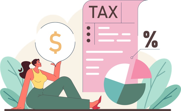 Woman pays income tax  Illustration