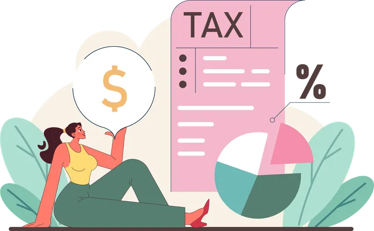 Woman pays income tax  Illustration