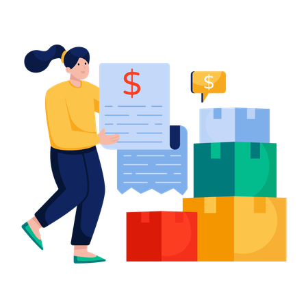 Woman pays Logistic invoice  Illustration
