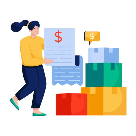 Woman pays Logistic invoice  Illustration