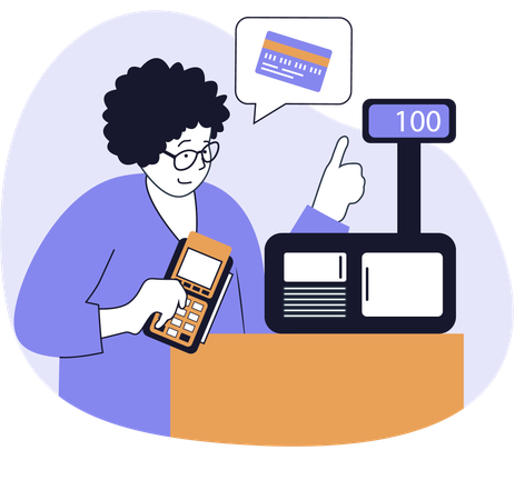 Woman pays money at cash terminal  Illustration