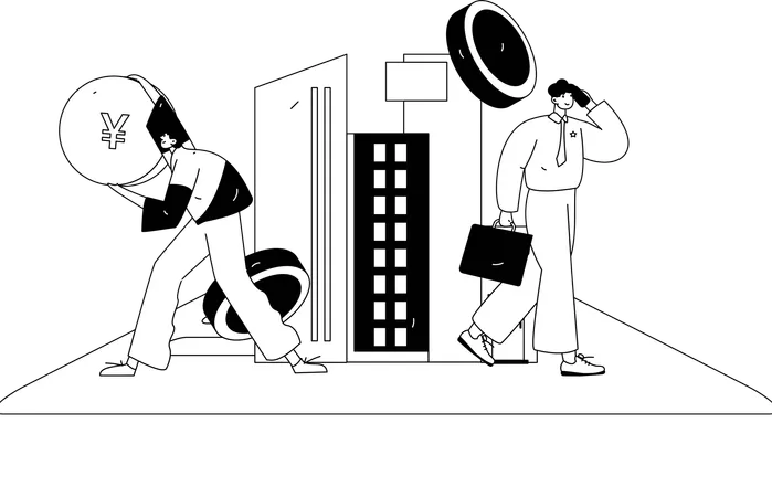 Woman pays online house rent  Illustration