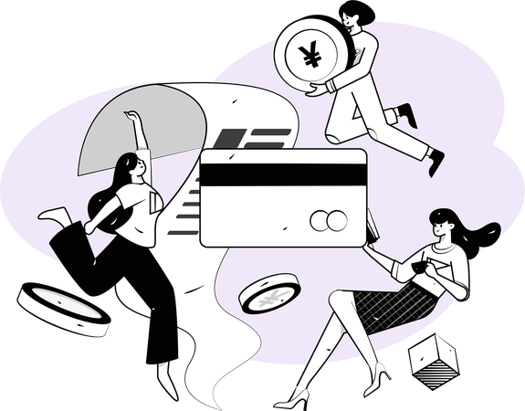 Woman pays online shopping bill  Illustration