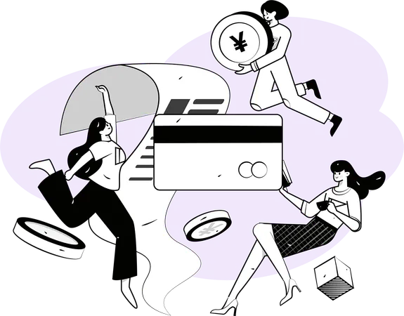 Woman pays online shopping bill  Illustration