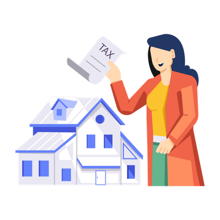 Woman pays property tax on buying new house  Illustration