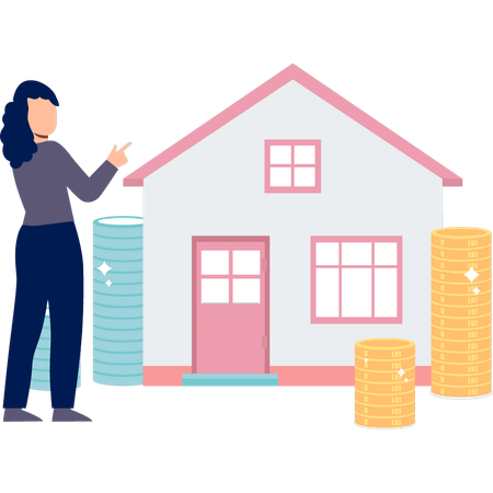 Woman pays rent for new house  Illustration