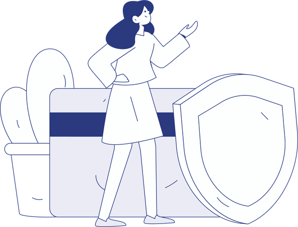 女性が安全に買い物代金を支払う  イラスト