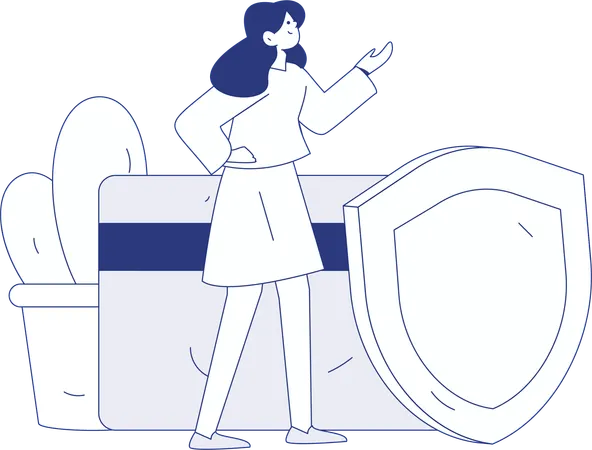 女性が安全に買い物代金を支払う  イラスト