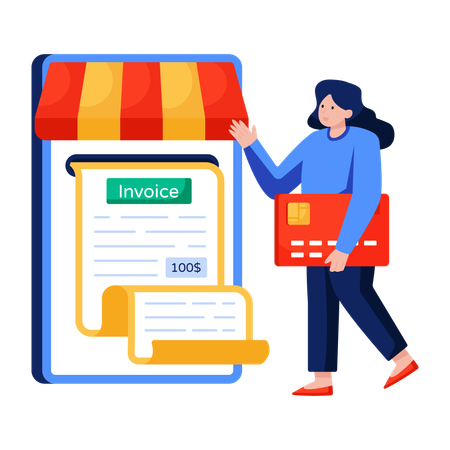Woman pays Shopping bill  Illustration