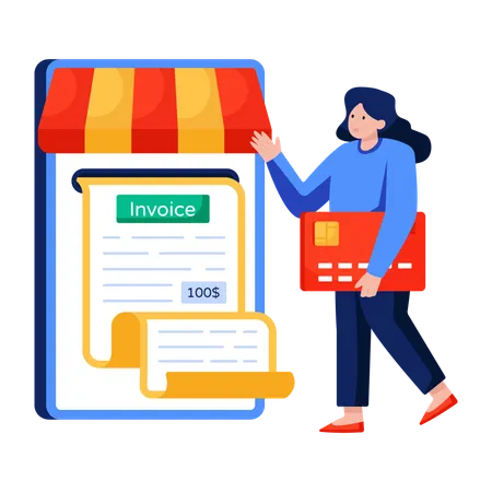 Woman pays Shopping bill  Illustration