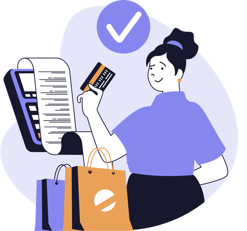 Woman pays shopping bill through card  Illustration