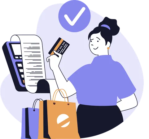 Woman pays shopping bill through card  Illustration