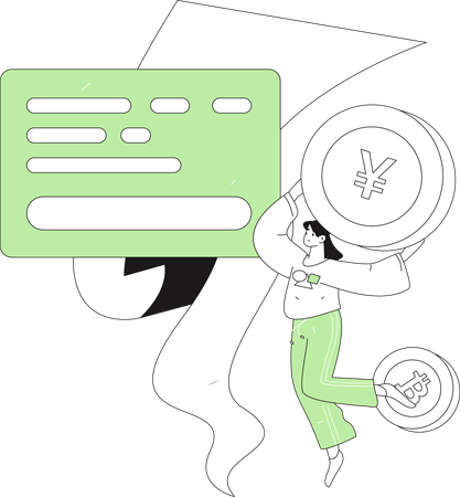 Woman pays shopping receipt by card  Illustration