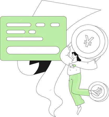 Woman pays shopping receipt by card  Illustration