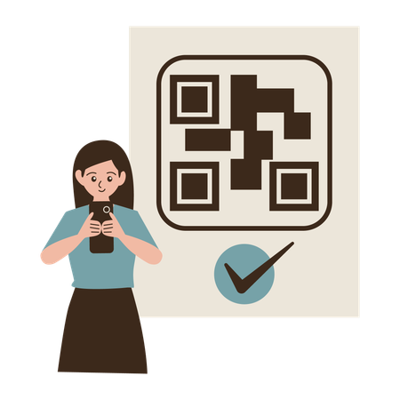 Woman pays through Barcode Application  Illustration