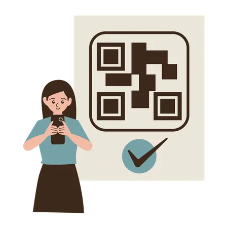 Woman pays through Barcode Application  Illustration