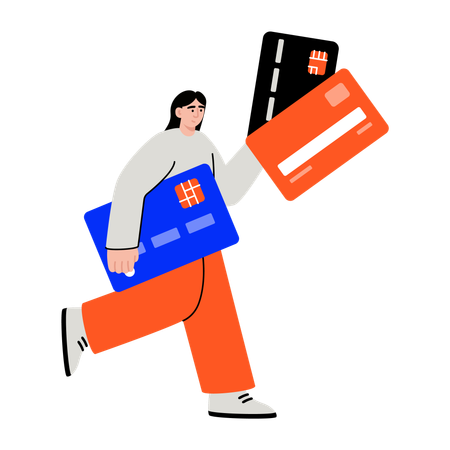 支払いカードを見せる女性  イラスト
