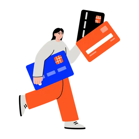 支払いカードを見せる女性  イラスト
