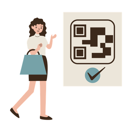 Woman pays through QR Code  Illustration