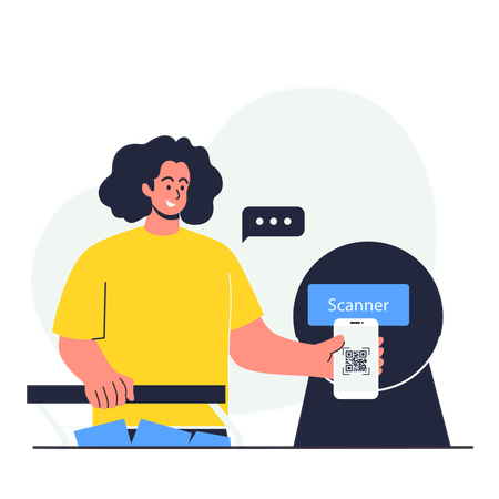 Woman pays using barcode scanner  Illustration