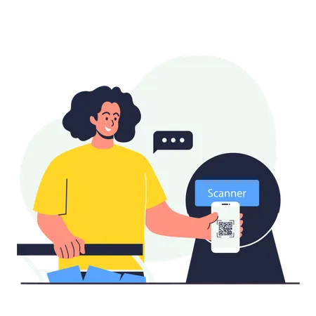 Woman pays using barcode scanner  Illustration