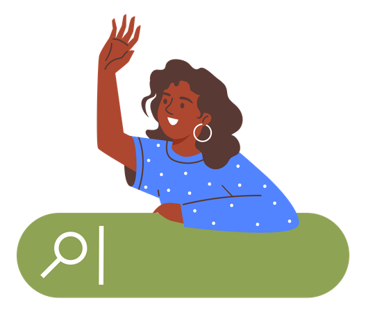 Woman peeking and greeting out of bar in web browser  Illustration