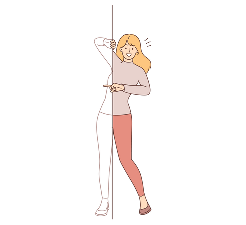 Woman Peeking from behind  Illustration