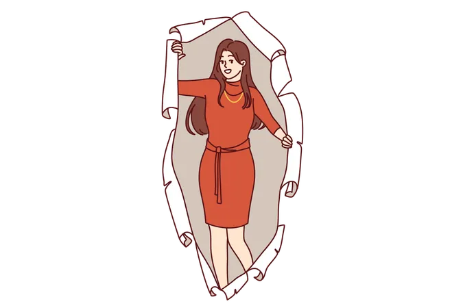 Woman peeks out of the hole  Illustration