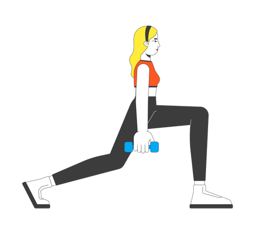 Woman performing lunges while holding dumbbells  Illustration