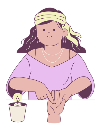 Woman Performing Palm Reading  Illustration