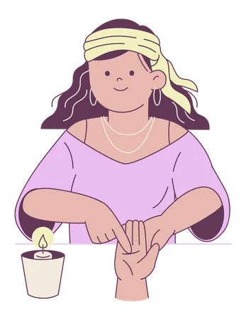 Woman Performing Palm Reading  Illustration