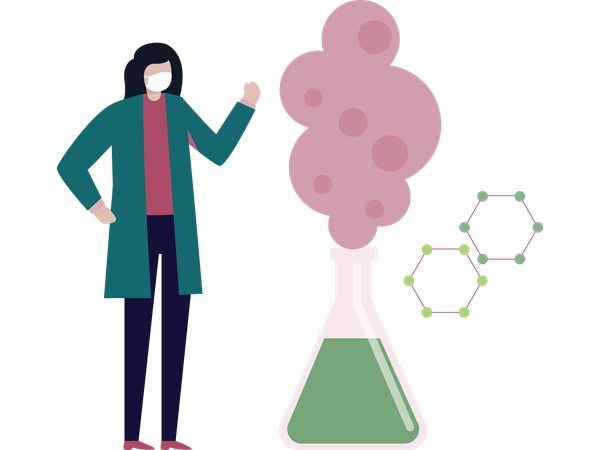 Woman performing science experiment  Illustration