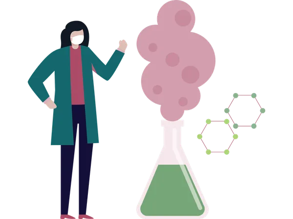 Woman performing science experiment  Illustration
