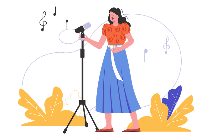 Woman performing song  Illustration