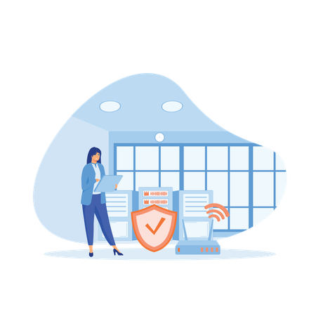 Woman performs Cloud Shared Documents security  Illustration