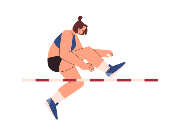 Woman performs high jump through the barrier  Illustration