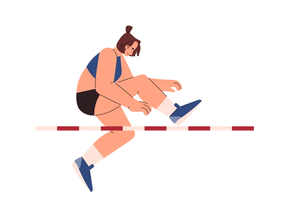 Woman performs high jump through the barrier  Illustration