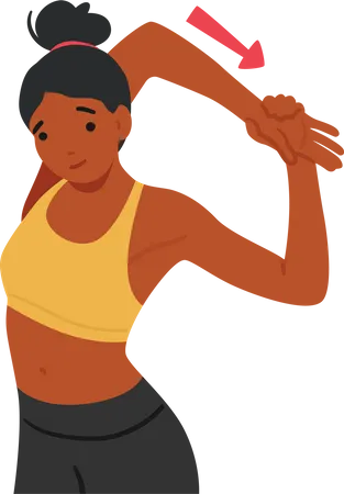 Woman Performs Stretching Exercises Black Fit Female Character Gently Stretching Her Shoulders And Flexing Her Hands To Promote Flexibility And Reduce Tension Cartoon People Vector Illustration Illustration