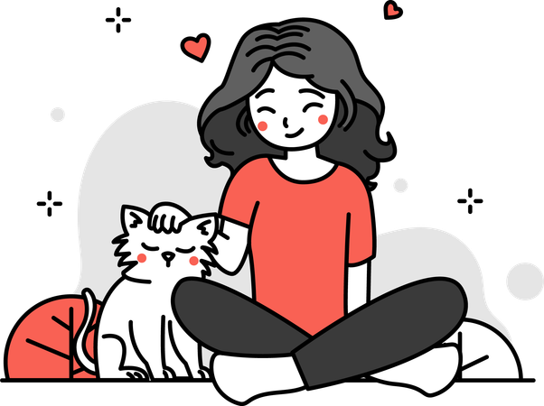Woman Petting Cat  Illustration