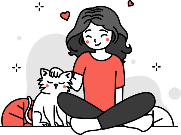 Woman Petting Cat  Illustration
