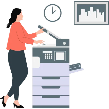 The Girl Is Photocopying The Documents Illustration