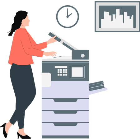 Woman photocopying documents  Illustration