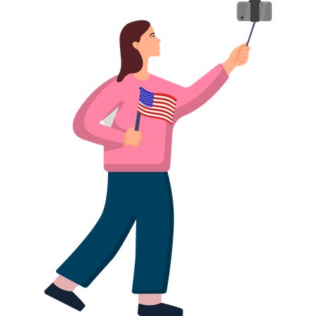 Woman Photographing the USA Flag  Illustration